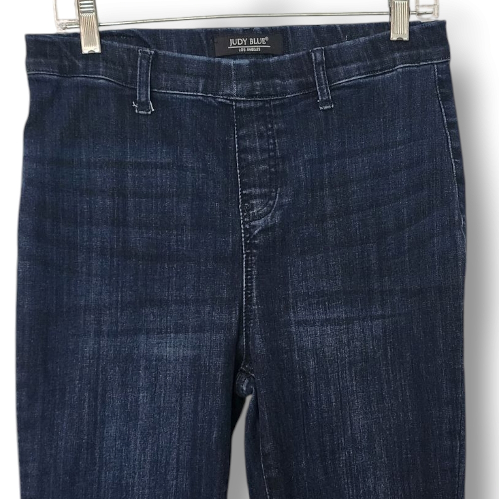 Judy Blue dark blue wash raw hem super stretch pull on super flare jeans 9/29 - Picture 3 of 13